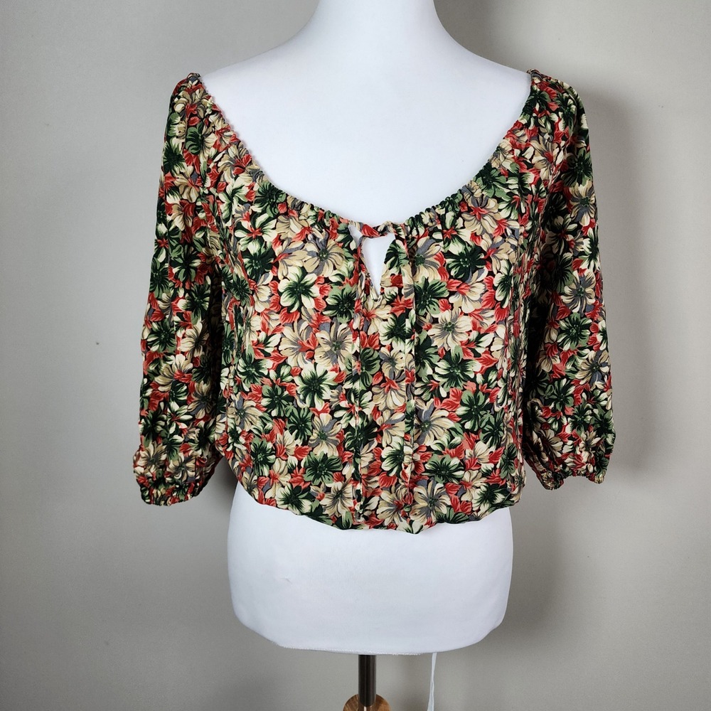 Wild Fable Floral Crop Top Womens M Off Shoulder‎ Peasant Boho Cottage Romantic